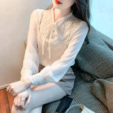 批发已出货2026春装蝴蝶结蕾丝衬衫女设计感小众衬衣上衣<b class='q'>职业</b>装雪纺衫