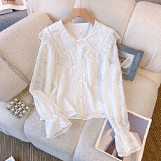 批发已出货2026春季新款白色娃娃领雪纺衬衫长袖蕾丝衫女上衣<b class='q'>职业</b>上衣