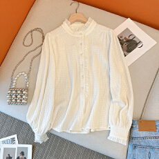 批发已出货2026春季百搭立领荷叶边白色衬衫雪纺衫上衣气质女<b class='q'>职业</b>上衣