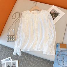 批发已出货2026春季白色娃娃领雪纺衬衫长袖蕾丝衫女洋气上衣职业上衣