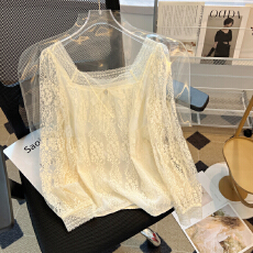 批发已出货2026春季新款法式方领长袖衬衫百搭小衫独特漂亮蕾丝上衣