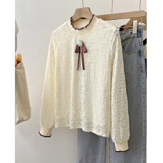 批发已出货2026春季百搭荷叶领套头灯笼袖蕾丝衫甜美长袖打底衫衬衫