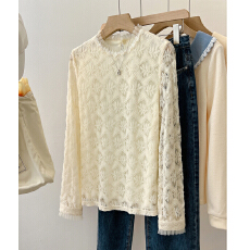 批发已出货2026春季新款木耳立领蕾丝衫气质长袖打底衫洋气小衫上衣女