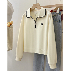 批发已出货2026春季新款学院风杏色polo领<b class='q'>卫衣</b>女宽松半拉链<b class='q'>短款</b>上衣