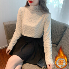 已出货加绒加厚气质蕾丝打底秋冬内搭小衫洋气修身显瘦上衣堆堆领
