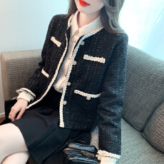 批发已出货2026<b class='q'>秋</b>季小香风外套女黑色亮丝短款小个子高级感粗花呢大衣