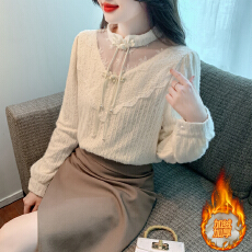 批发已出货<b class='q'>加绒</b>加厚新中式国风盘扣蕾丝衬衫秋冬<b class='q'>打底衫</b>内搭高级感上衣