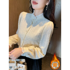 批发已出货加绒加厚法式小香风气质百搭<b class='q'>长袖</b>针织开衫小众内搭打底衫女