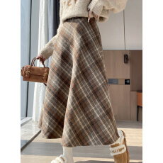 批发已出货2026春新款<b class='q'>百搭</b>气质咖色格纹高腰半身裙复古美拉德A字伞裙