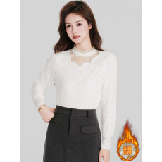 批发已出货加绒立领木耳边磨毛纱网蕾丝打底衫衬衫显瘦遮肉小香风小衫