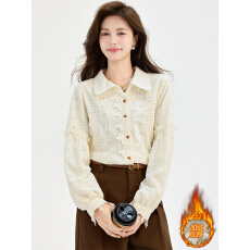 批发已出货加绒加厚复古港风温柔镂空秋冬甜美气质长袖<b class='q'>衬衫</b>女上衣内搭