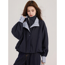 批发已出货撞色格子假两件夹克上衣女2025<b class='q'>秋</b>冬新款美式甜酷风翻领外套