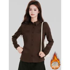 批发已出货加绒衬衫<b class='q'>女士</b>2025秋冬修身工装百搭衬衣职业ol长袖打底上衣