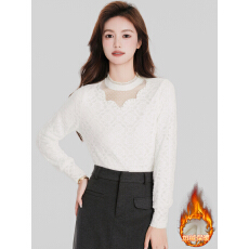 批发已出货加绒立领木耳边磨毛纱网蕾丝打底衫衬衫显瘦遮肉小香风小衫