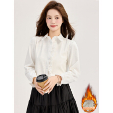 批发已出货<b class='q'>白色</b>翻领木耳花边长袖<b class='q'>衬衫女</b>秋冬加绒加厚衬衣内搭打底上衣