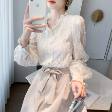 批发已出货2026春装新款蕾丝衬衫女法式洋气长袖<b class='q'>雪纺上衣</b>V领气质衬衫