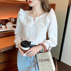 批发已出货2026春装新款荷叶边白色衬衫气质长袖<b class='q'>雪纺衫</b>上衣洋气韩版女