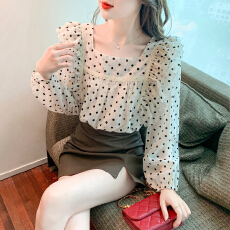 批发已出货2026春装新款<b class='q'>波点</b>设计感<b class='q'>衬衫</b>法式气质灯笼袖上衣方领<b class='q'>雪纺</b><b class='q'>衫</b>