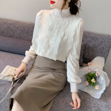 批发已出货2026春装法式立领蕾丝<b class='q'>长袖</b>雪纺衬衫女气质内搭显瘦打底衬衣