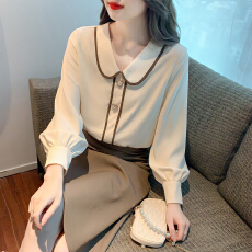 批发已出货2026春装新款法式<b class='q'>娃娃领</b>长袖<b class='q'>雪纺衫</b>百搭纯色上衣通勤衬衣