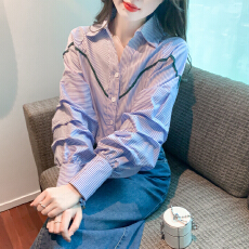 批发已出货2026春季新款洋气polo领长袖衬衫女时尚百搭女士衬衣上衣潮