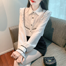 批发已出货2026春季新款法式荷叶边雪纺衬衫女高级感漂亮上衣洋气小衫