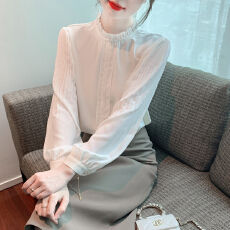 批发已出货2026春季新款法式立领衬衫雪纺衫设计感小众衬衣长袖上衣女