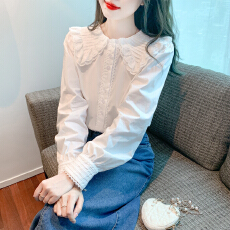 批发已出货2026春季新款娃娃领长袖雪纺衬衫荷叶边衬衣设计感百搭上衣