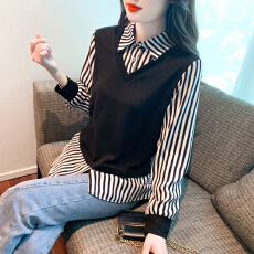 批发已出货2026春季新款<b class='q'>假两件</b><b class='q'>衬衫</b>洋气条纹<b class='q'>衬衣</b>显瘦气质通勤小衫上衣