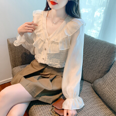 批发已出货2026春季新款V领荷叶边小衫女气质<b class='q'>雪纺</b><b class='q'>衫</b>衬衫上衣职业衬衣