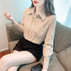 批发已出货2026春季新款条纹<b class='q'>衬衫</b>时尚小个子洋气职业上衣<b class='q'>长袖</b><b class='q'>雪纺</b><b class='q'>衬衣</b>