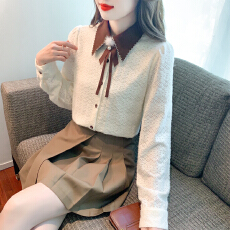 批发已出货2026春季法式蕾丝<b class='q'>衬衫</b>女撞色绣花翻领通勤气质打底<b class='q'>长袖</b><b class='q'>衬衣</b>