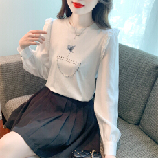 批发已出货2026春季新款圆领简约T恤套头百搭休闲雪纺拼接<b class='q'>长袖</b>上衣女