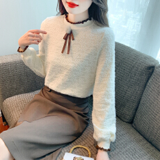 批发已出货2026春季百搭荷叶领套头灯笼袖蕾丝衫甜美长袖打底衫<b class='q'>职业</b>装