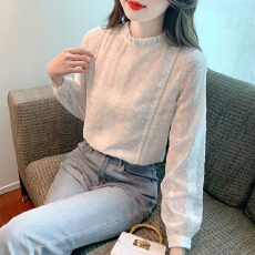 批发已出货2026春季新款圆领套头拼接蕾丝衫<b class='q'>雪纺衫</b>气质百搭打底上衣女