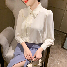 批发已出货2026春季新款国风新中式衬衫杏色气质通勤衬衣盘扣通勤上衣