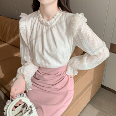 批发已出货2026春装新款法式木耳边立领<b class='q'>雪纺衫</b>甜美长袖衬衫上衣小衫女