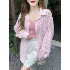 批发已出货2026春季新款百搭小个子格子<b class='q'>长袖</b>衬衫空调衫防晒衬衣罩衫女