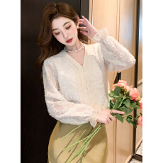 批发已出货2026春季新款法式高级感气质<b class='q'>长袖</b>衬衫女气质V领<b class='q'>雪纺衫</b>上衣