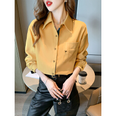 批发已出货2026春季新款黄色衬衣港风复古长袖衬衫外套职业装<b class='q'>通勤</b>上衣