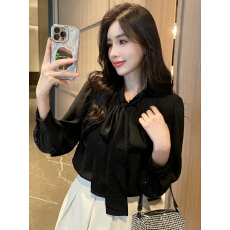 批发已出货2026春季法式<b class='q'>蝴蝶结</b>系带雪纺衫设计感气质百搭长袖职业<b class='q'>衬衫</b>