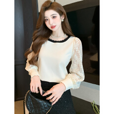 批发已出货2026<b class='q'>春</b>季新款蕾丝拼接T恤长袖设计感内搭打底衫泡泡袖上衣