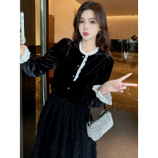 批发已出货2026春季新款撞色丝绒<b class='q'>衬衫</b>女<b class='q'>刺绣</b>拼接小个子气质上衣职业装