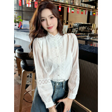 批发已出货2026春季新款洋气蕾丝花边拼接白色<b class='q'>衬衫</b>木耳边立领职业<b class='q'>衬衣</b>