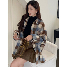 批发已出货2026春季小香风中长款<b class='q'>格子衬衫</b>女时髦洋气秋bf百搭衬衣外套