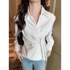 批发已出货2026春季新款翻领衬衫设计感收腰显瘦白色长袖通勤<b class='q'>职业</b>衬衣