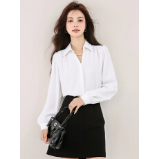 批发已出货2026春季<b class='q'>新款</b>V领<b class='q'>雪纺衫</b>缎面衬衫珍珠链通勤气质醋酸上衣女