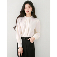 批发已出货2026春季新款杏色半高领<b class='q'>长袖</b>衬衫气质时尚职业通勤百搭衬衣