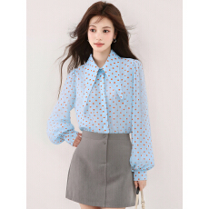 批发已出货2026春季新款法式波点<b class='q'>雪纺</b><b class='q'>衫</b>时尚尖领<b class='q'>长袖</b>衬衣独特别致上衣