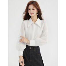 批发已出货2026春季新款polo领<b class='q'>雪纺</b>衬衫女<b class='q'>长袖</b>风琴褶衬衣简约气质上衣